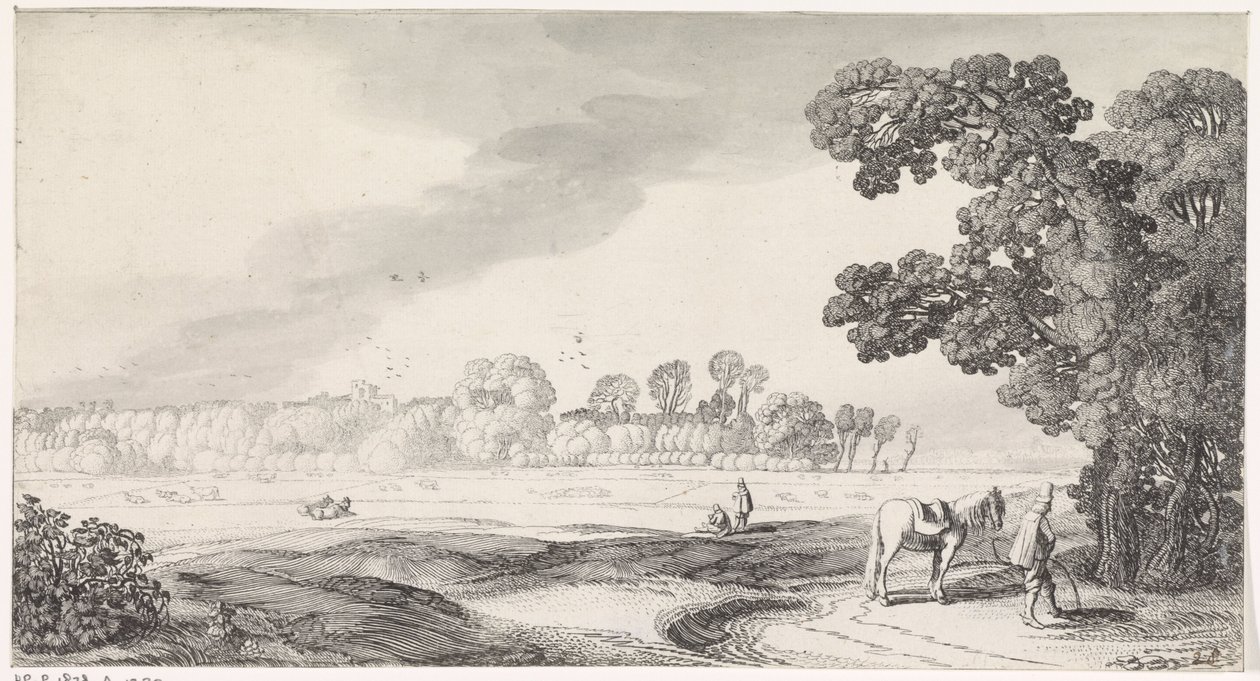 Pastoral Landscape with a Man Urinating (series title: Playsante lantschappen ende vermakelycke gesichten) by Jan van de Velde (II)