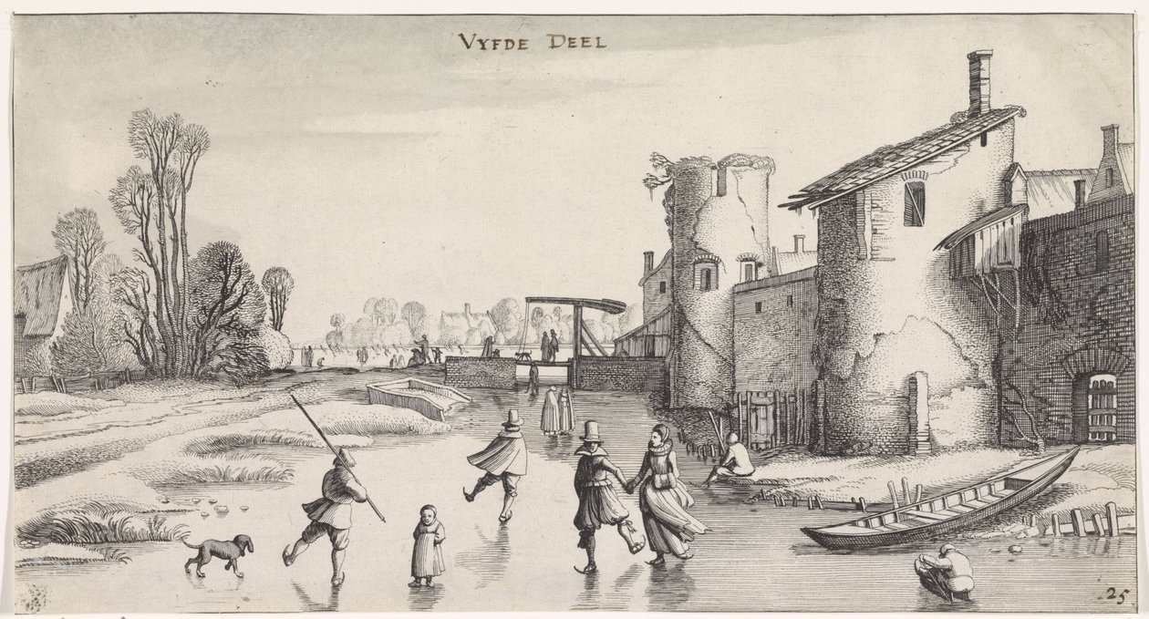 Winter Landscape with Skaters by a City Wall (Pleasant Landscapes and Delightful Views series) by Jan van de Velde (II)
