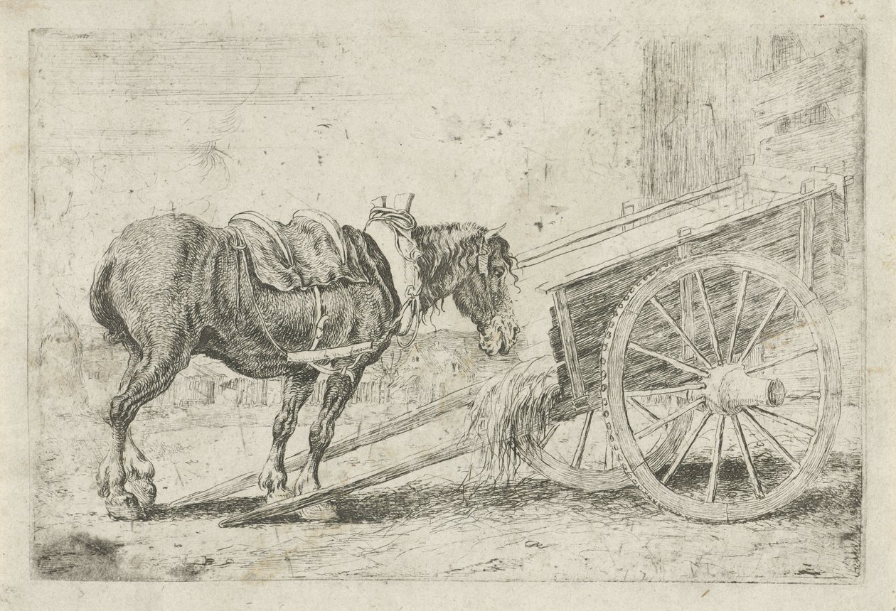 Horse by a Cart by Jan van den Hecke