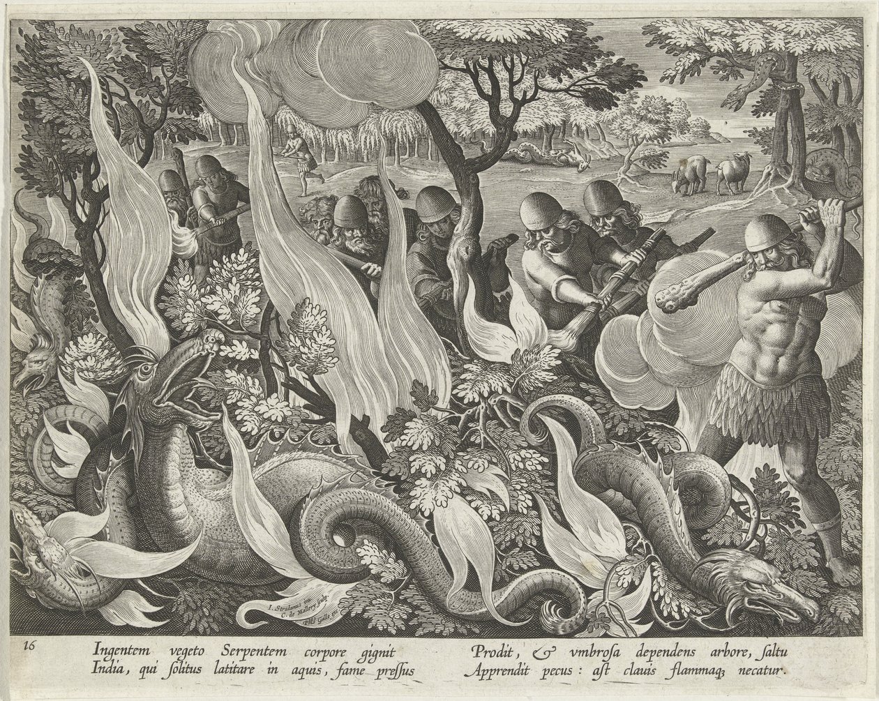 Catching Serpents in India Using Clubs and Torches to Light the Undergrowth, plate 44 from Venationes Ferarum, Avium, Piscium (Of Hunting: Wild Beasts, Birds, Fish) pub. 1640 by Jan van der 1523 1605 Straet