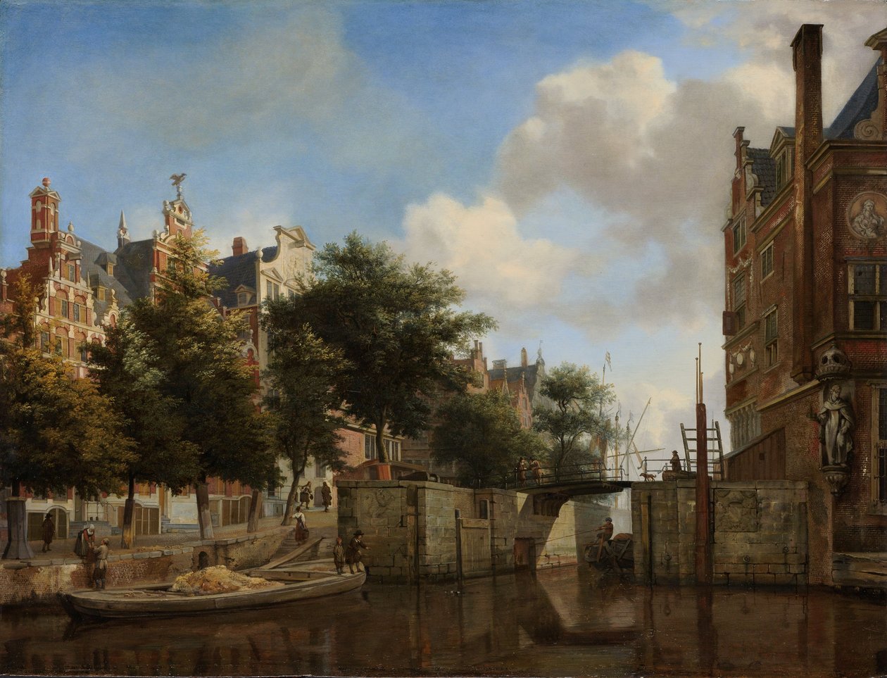 Amsterdam City View with Houses on the Herengracht and the Old Haarlemmersluis, c.1670 by Jan van der Heyden