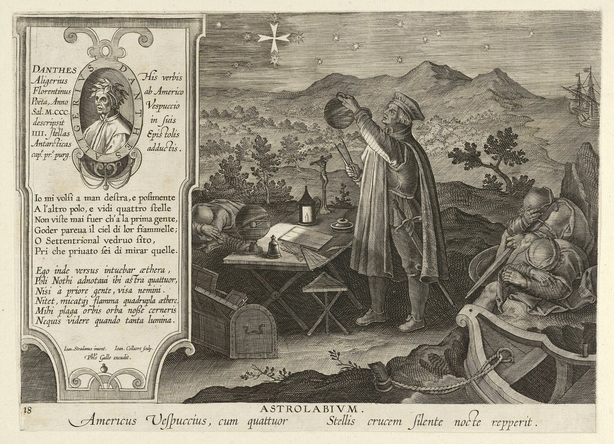 Amerigo Vespucci Discovering the Southern Cross with an Astrolabe, pub. 1600 by Jan van der Straet
