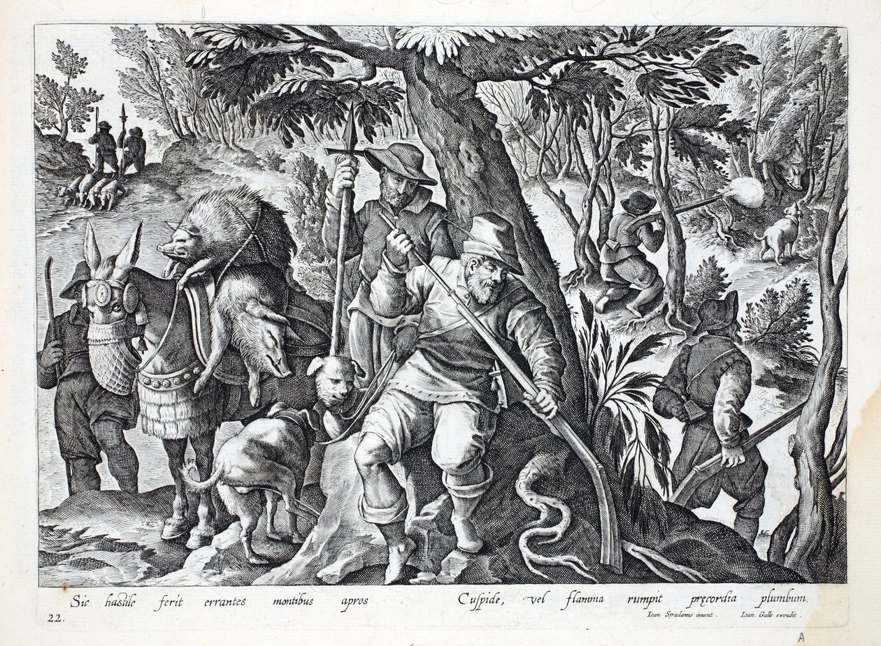 Hunters Use Spears or Guns Loaded with Lead to Hunt Mountain Boar (illustration from 