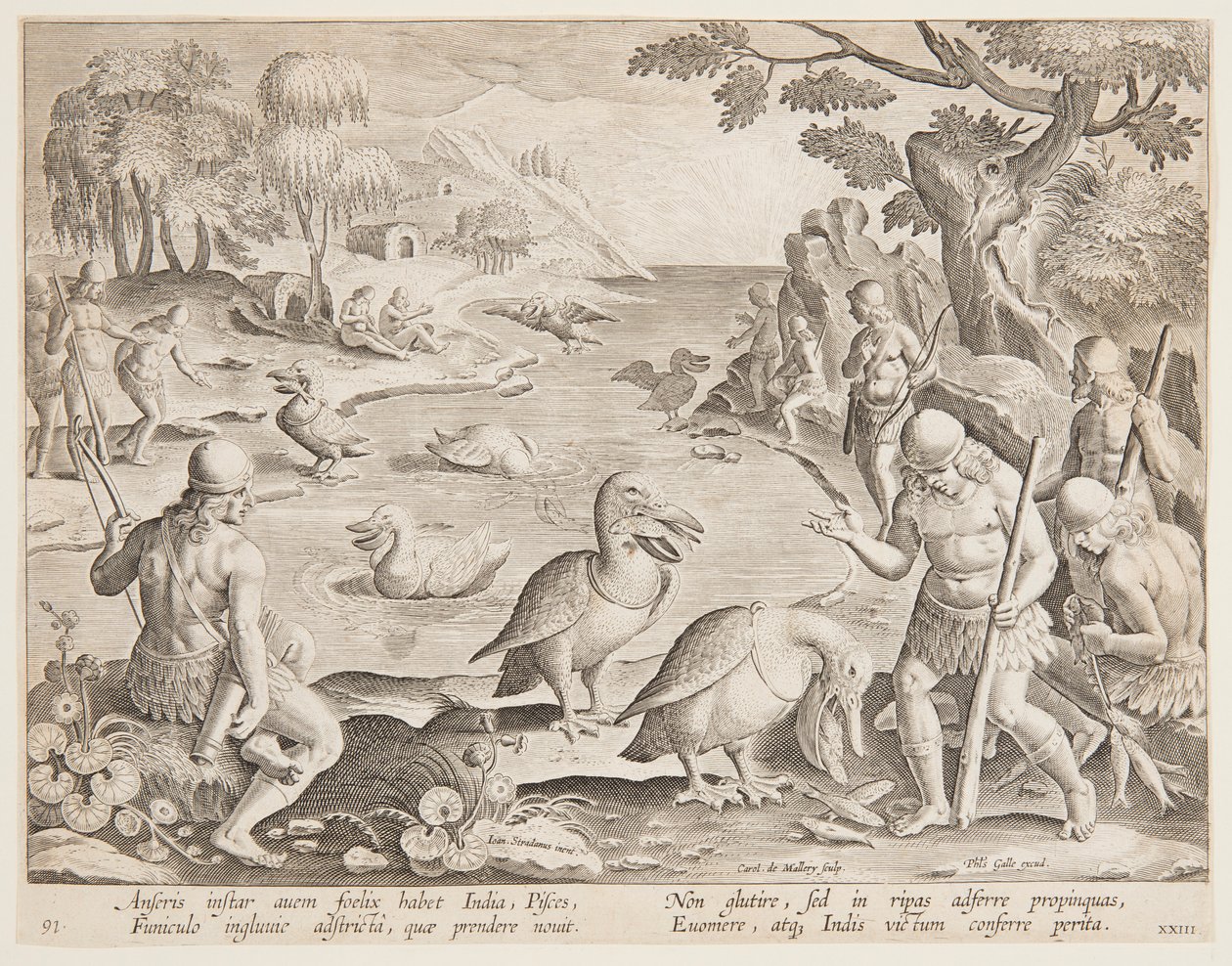 Indians Catching Fish with the Help of Pelicans, plate 23 in the Venationes Ferarum, Avium, Piscium series by Jan van der Straet, called Stradanus