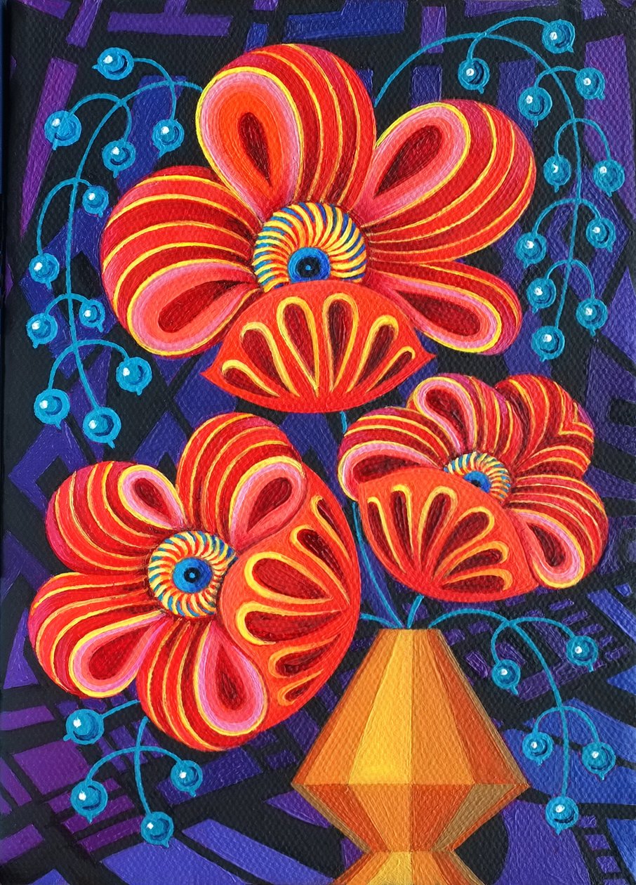 Red Blooms with Berries, 2016 by Jane Tattersfield
