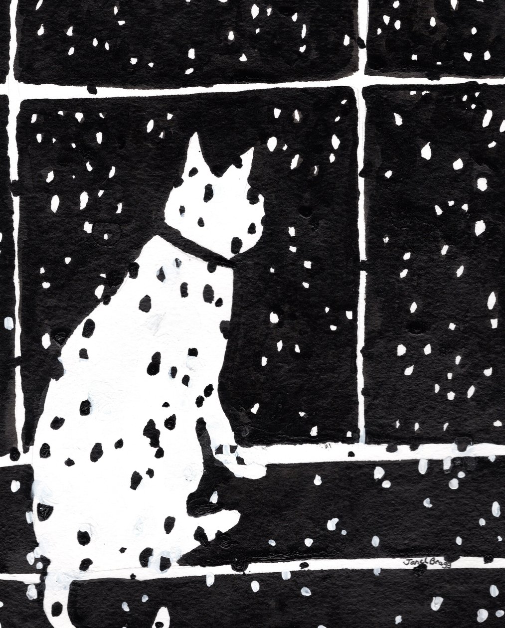 Cat in Window During Snow Storm, c.2019 by Janel Bragg