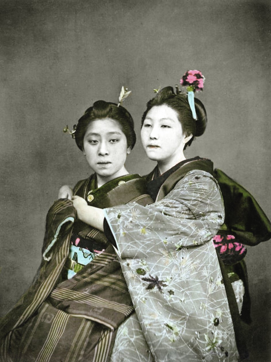 Two Geisha Girls, c.1880 (hand coloured albumen photo)
