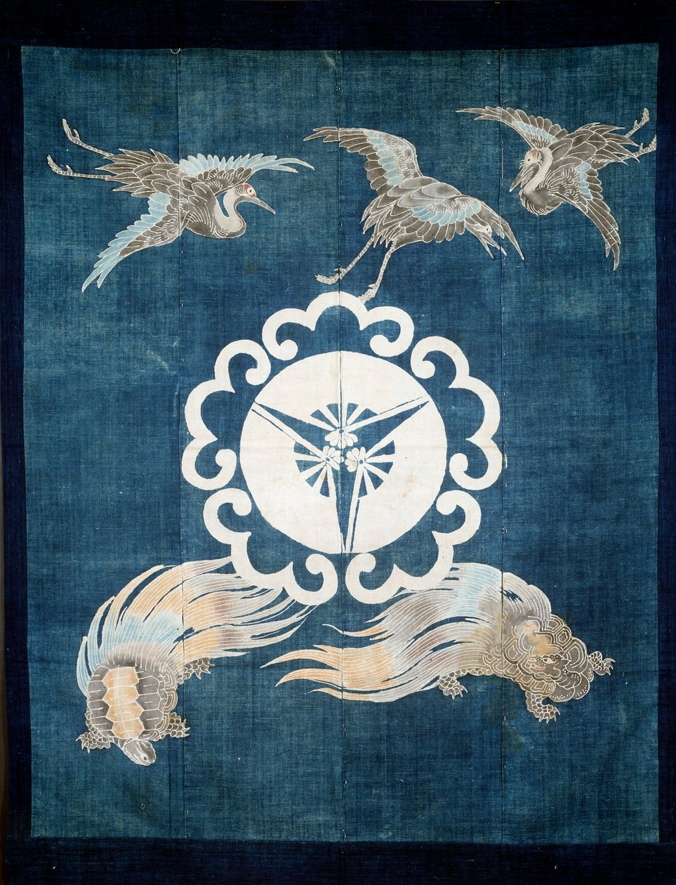 Japanese Art: cotton canvas covered with symbols of happiness and longevity. 19th century. Private collection. by Japanese School