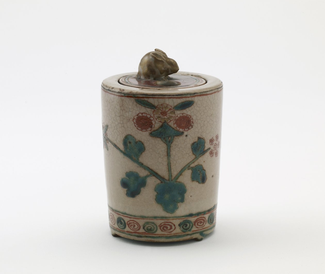 Cylindrical incense burner with rabbit on lid, Edo period or Meiji era by Japanese School