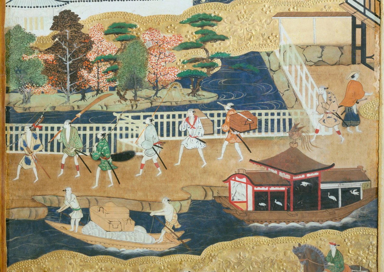 Osakazu Byobu - Japanese eight-panel folding screen by Japanese School