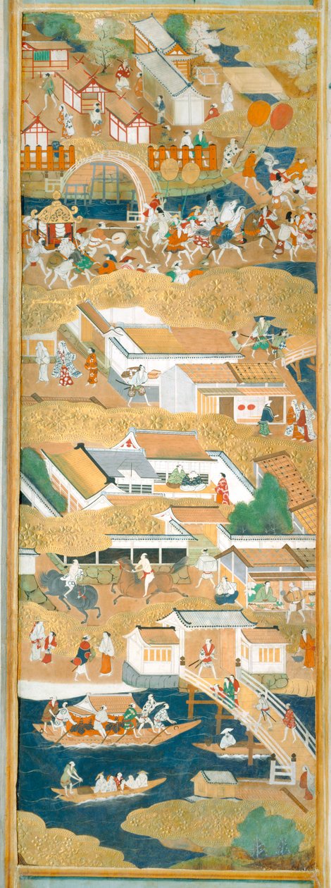 Osakazu Byobu - Japanese eight-panel folding screen by Japanese School