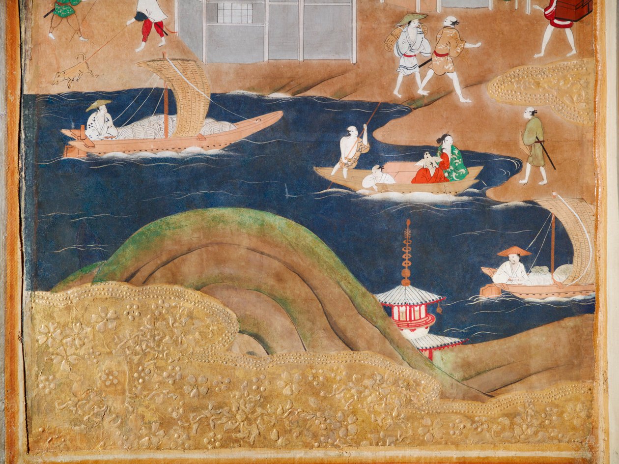 Osakazu Byobu - Japanese eight-panel folding screen by Japanese School