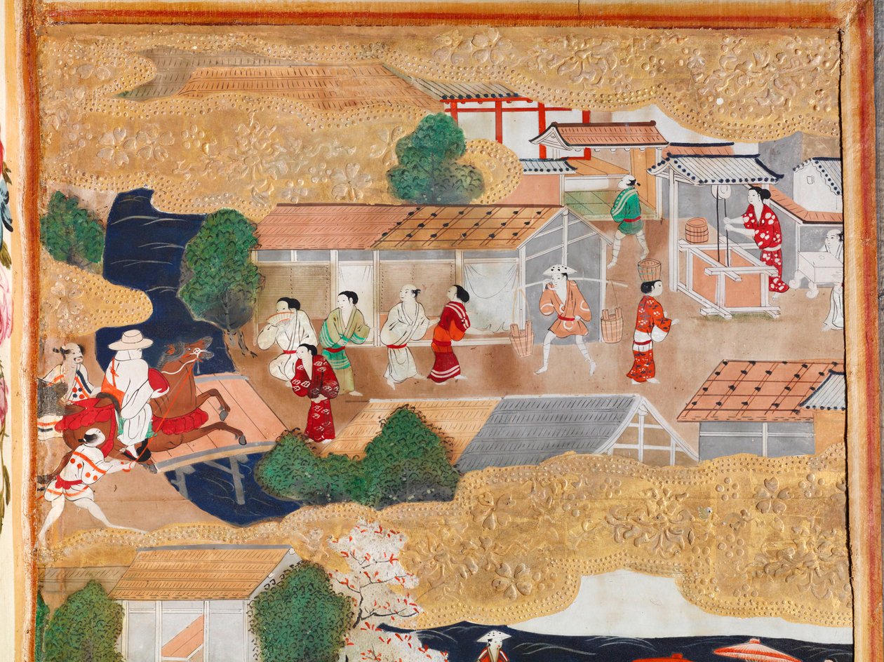 Osakazu Byobu - Japanese eight-panel folding screen by Japanese School