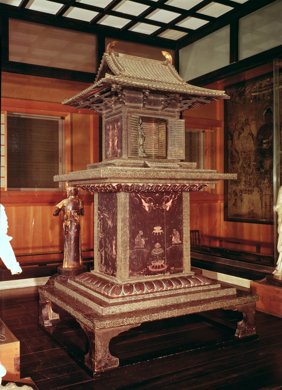 Tamamushi shrine from the Horyu Ji Temple, depicting the story of Buddha in a previous incarnation by Japanese School