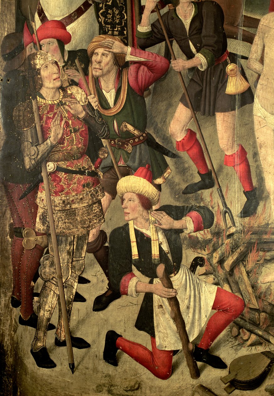 St. Vincent Altarpiece: Torment of St. Vincent on the grill, Dacian and executioners (detail) by Jaume Huguet