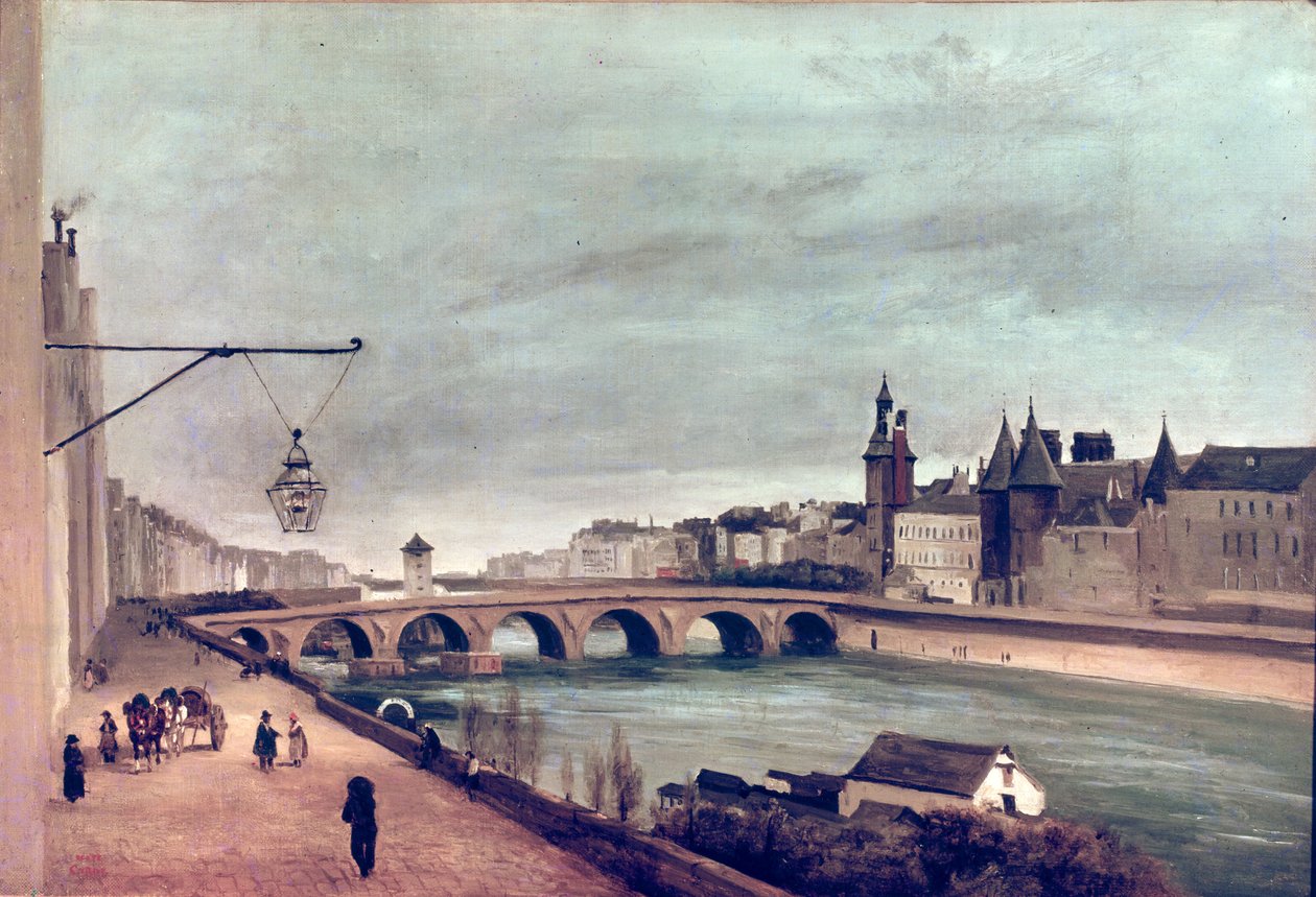 View of the Pont au Change from Quai de Gesvres, Summer 1830 by Jean Baptiste Camille Corot
