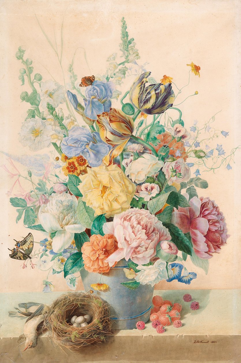 Large Still Life with Tulips, Roses and Lilies by Jean Baptiste Fournel