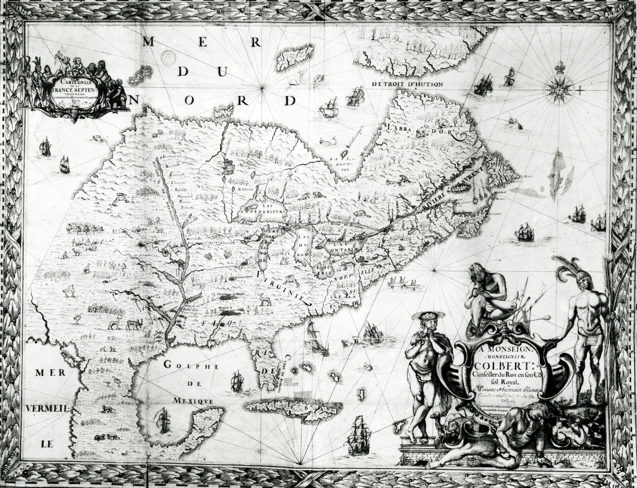 Map of New France dedicated to Colbert by Duchesneau, Intendant, 1681 by Jean Baptiste Louis Franquelin