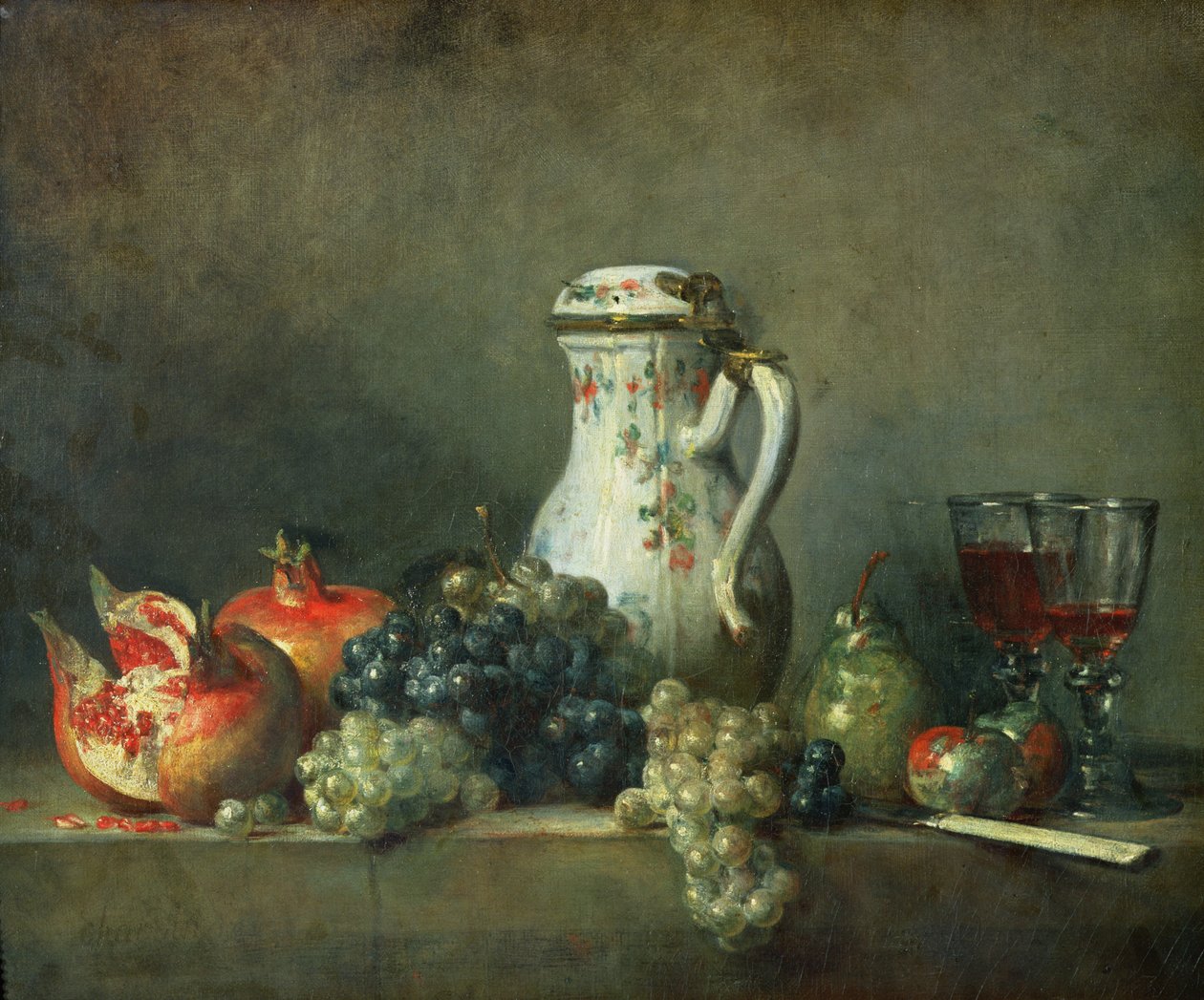 Still Life with Grapes and Pomegranates by Jean Baptiste Simeon Chardin