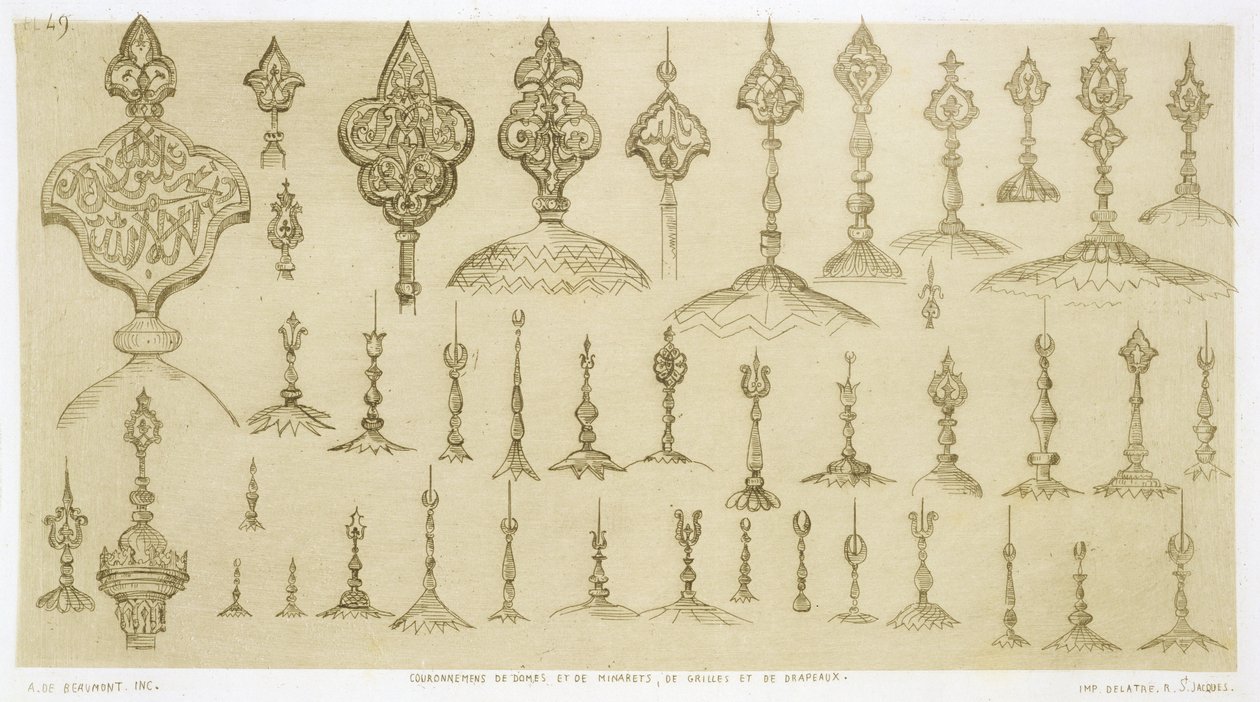 Ornamental knobs shaped as domes and minarets, from 