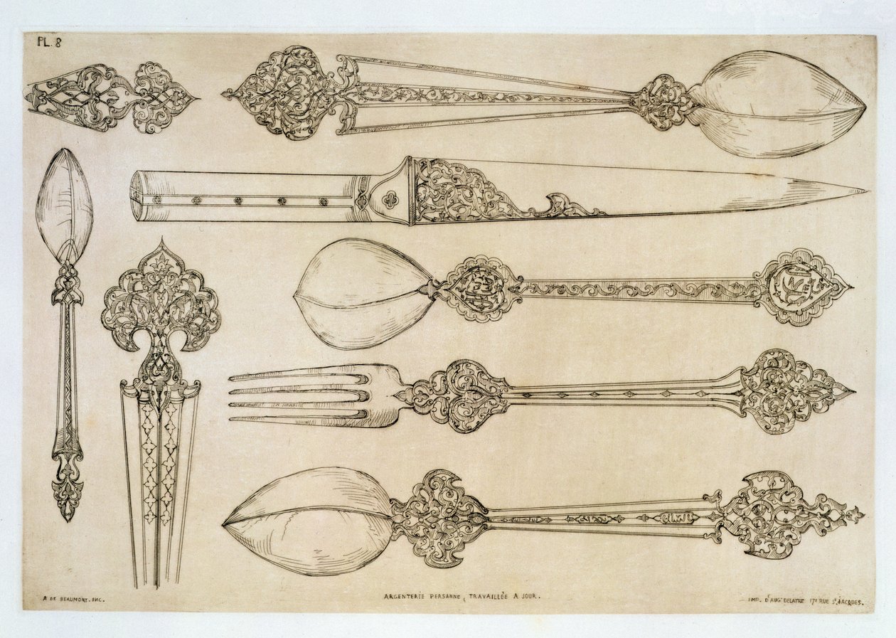 Persian design for everyday silver cutlery, from 