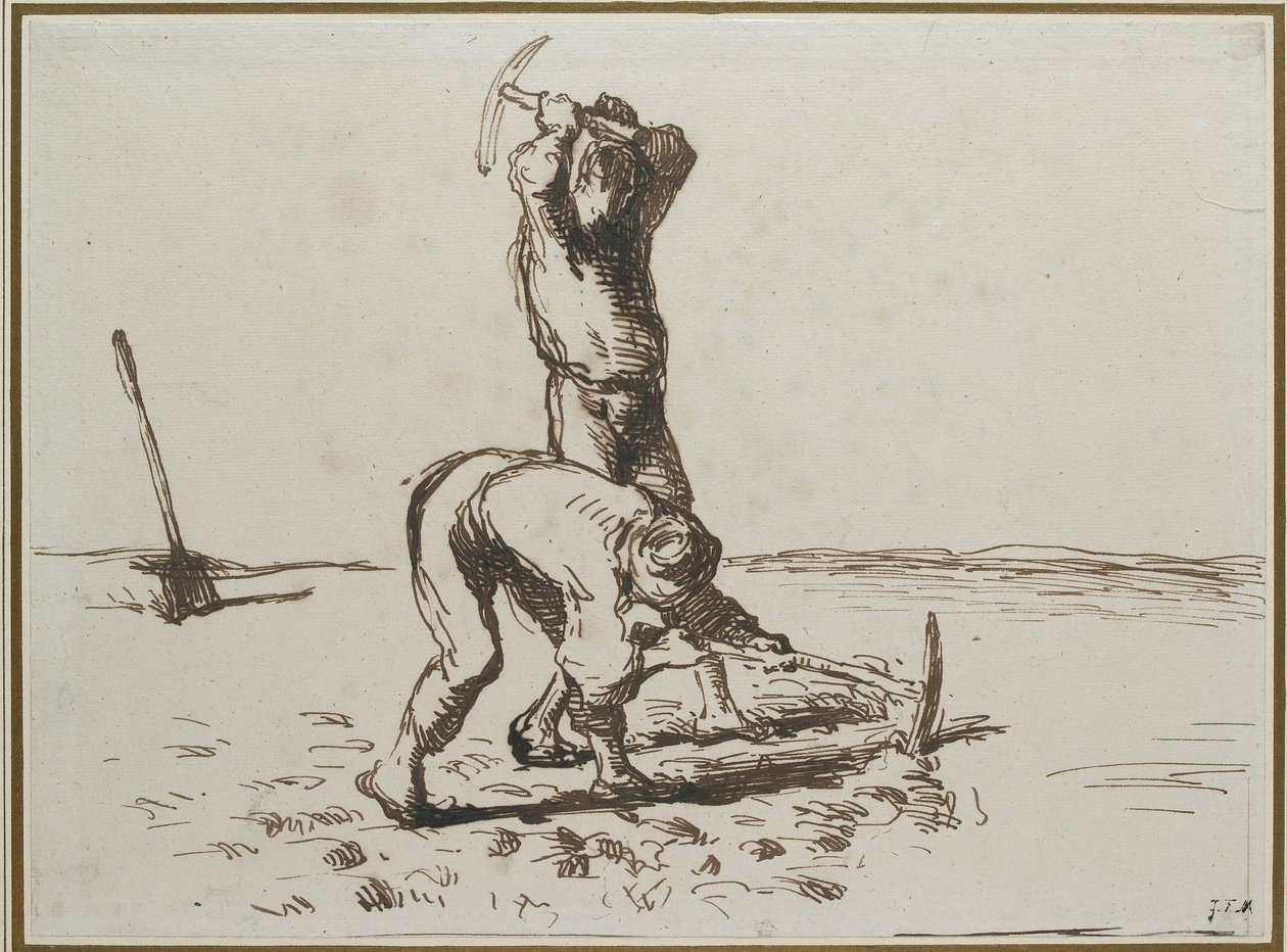 Two Peasants digging with Pickaxes, c. 1844 - 1846 by Jean Francois Millet