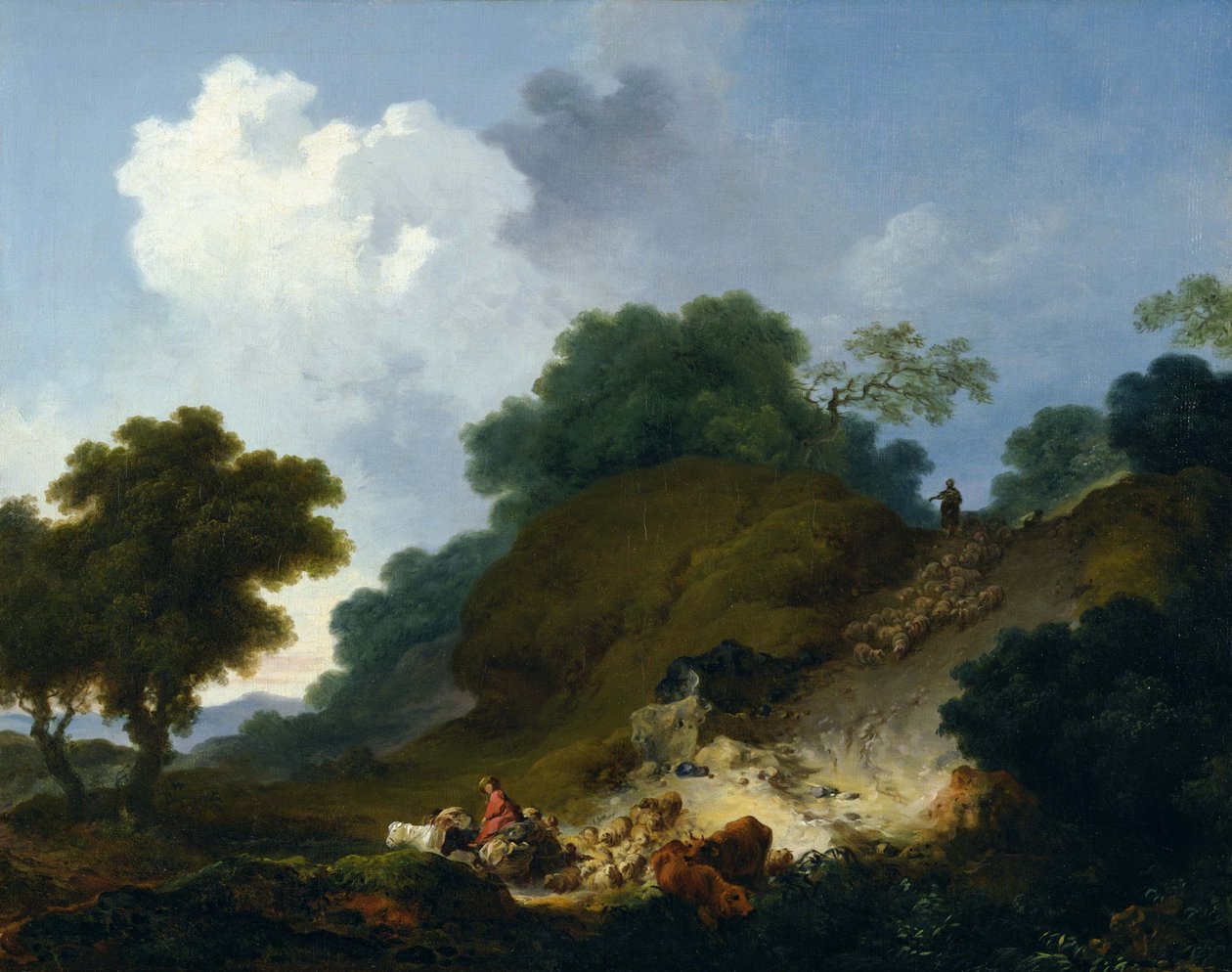 Landscape with Shepherds and Flock of Sheep by Jean Honore Fragonard
