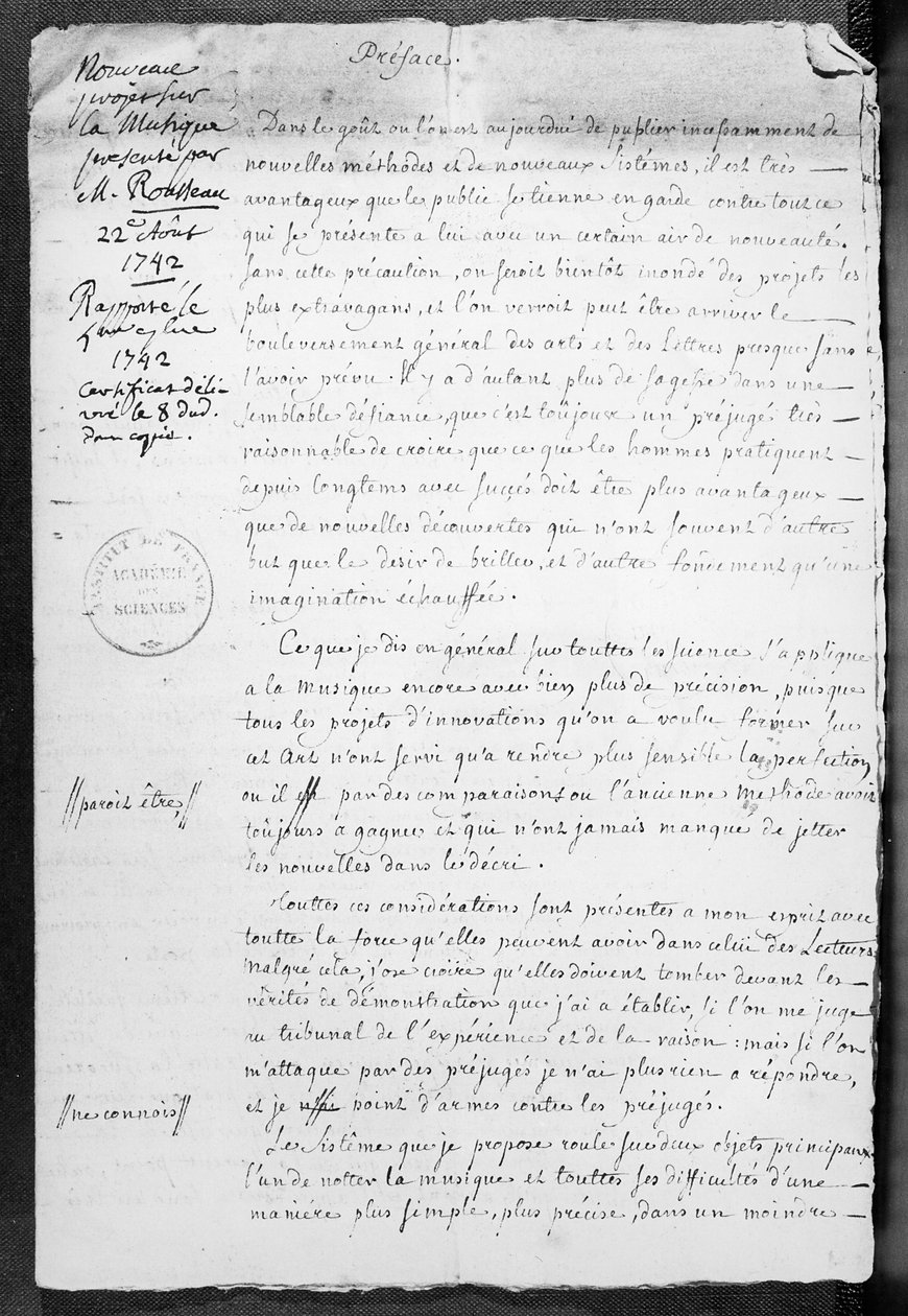 Project for Musical Notation Presented by Jean-Jacques Rousseau to the ...