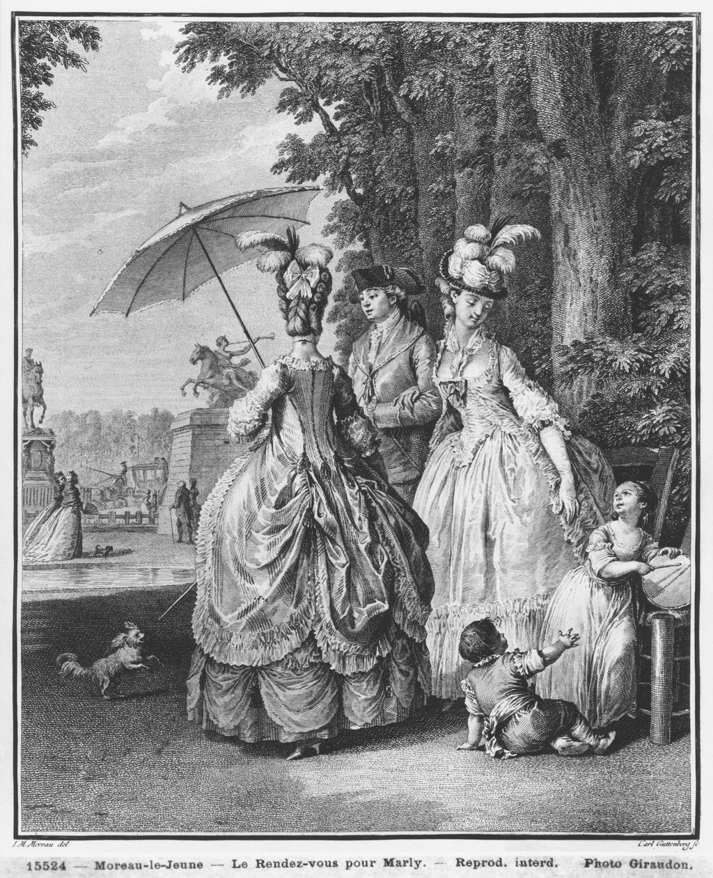 The rendezvous for Marly, engraved by Carl Guttenberg by Jean Michel the Younger Moreau