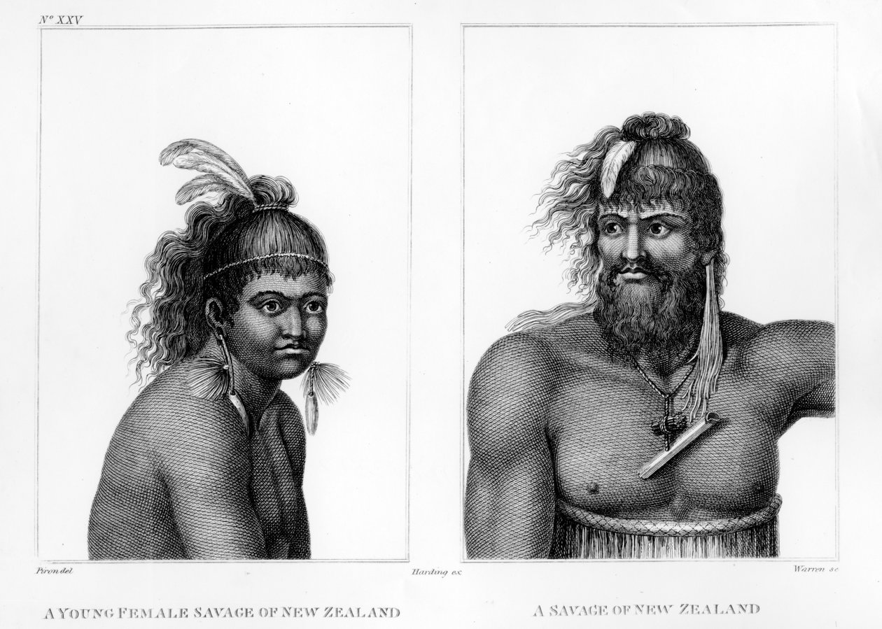 Two Savages of New Zealand, illustration from Labillardière