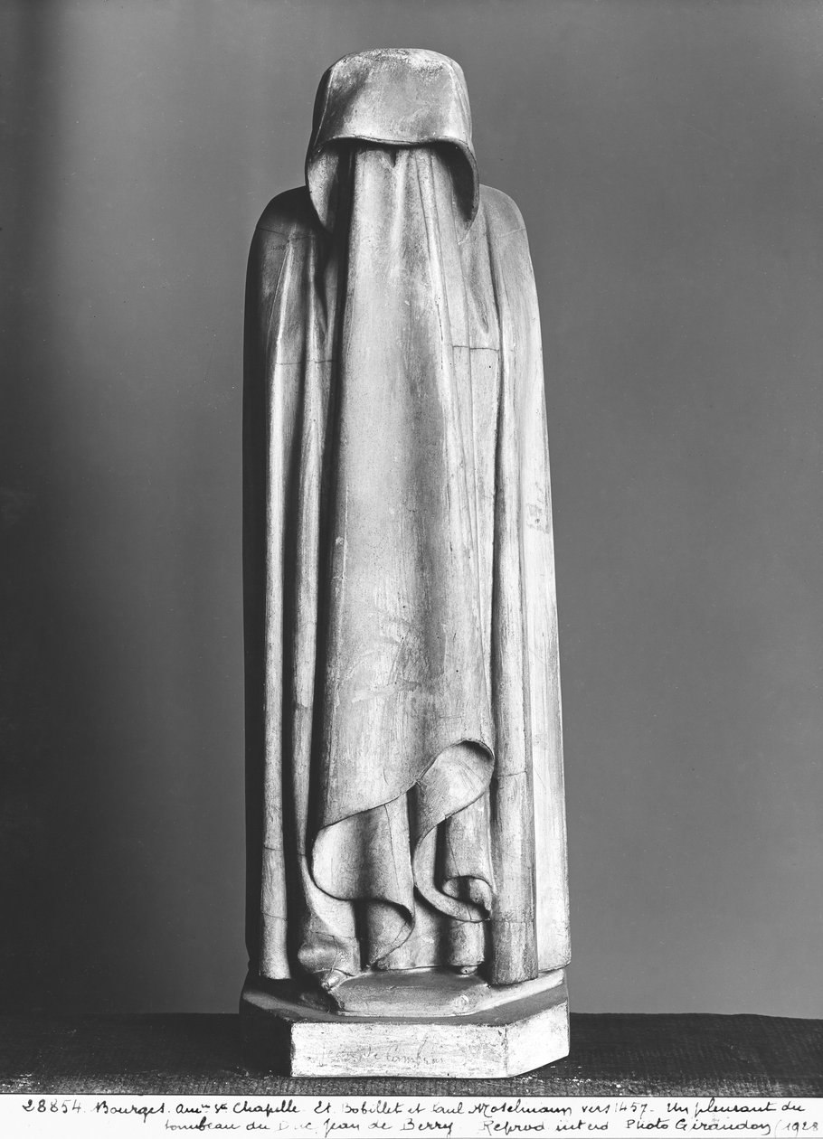 Veiled Mourner, hiding his face behind his veiled hands, from the tomb of Duc Jean de Berry before 1438 by Jean de Cambrai