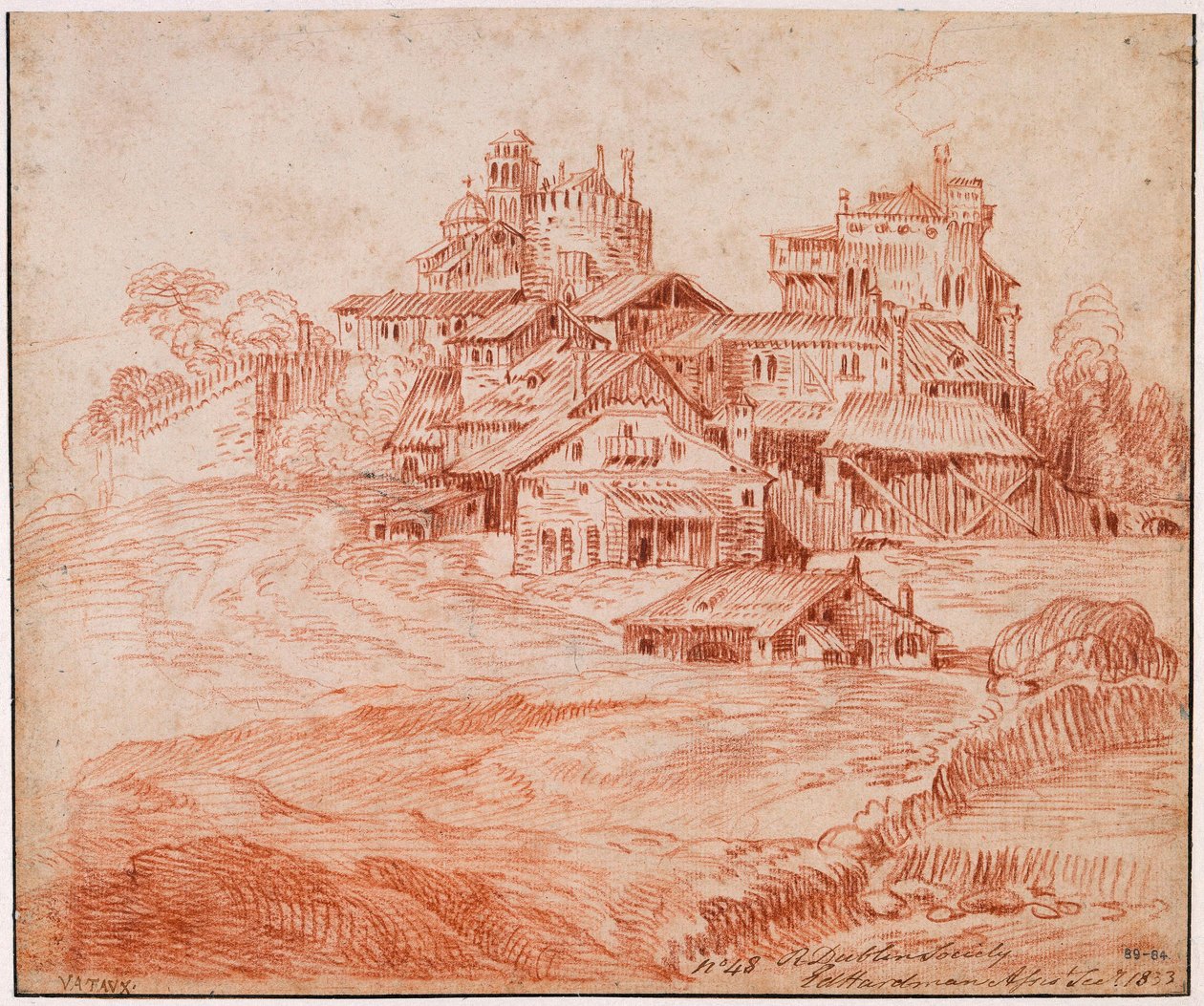 Fortified Village with a Castle, Keep and a Church by Jean-Antoine Watteau