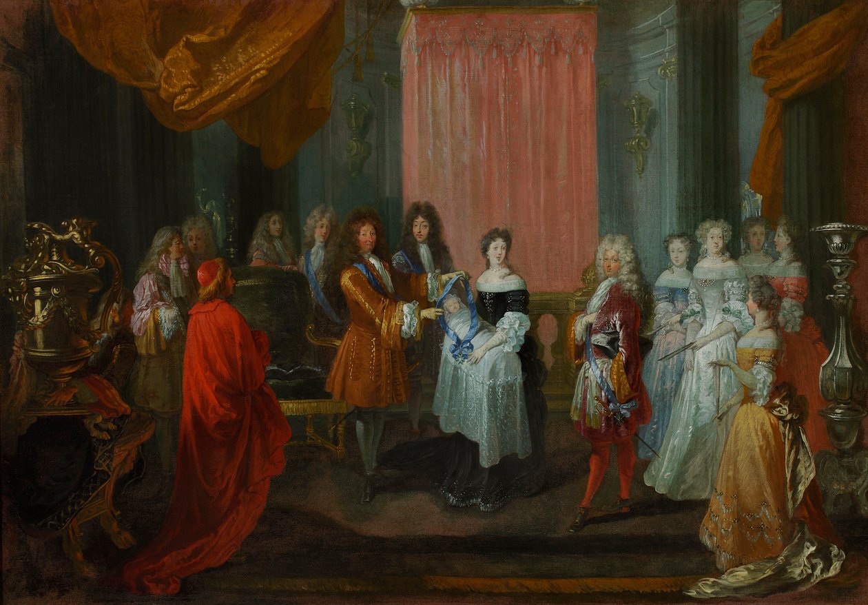 Louis XIV Decorates the Duke of Burgundy, Father of the Future Louis XV, with the Order of the Cordon Bleu by Jean-Antoine Watteau