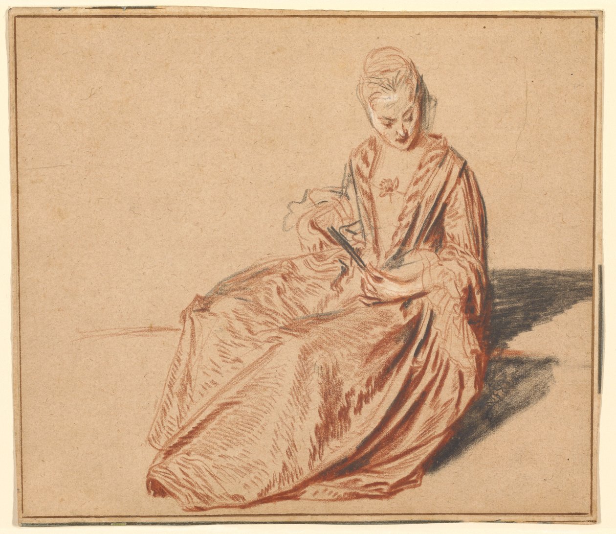 Seated Woman with a Fan by Jean-Antoine Watteau