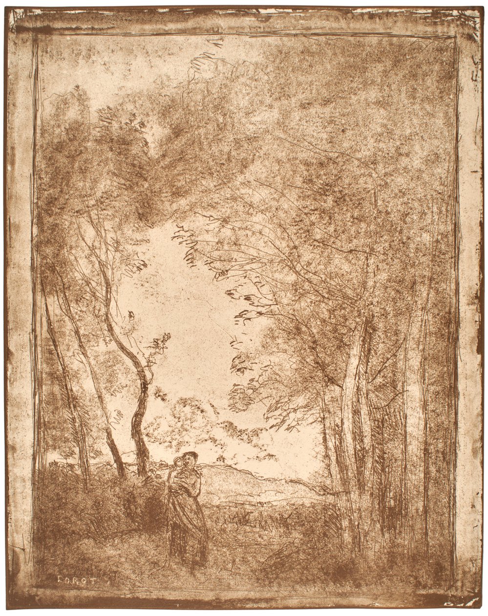 Young Mother at the Entrance to a Forest by Jean-Baptiste-Camille Corot