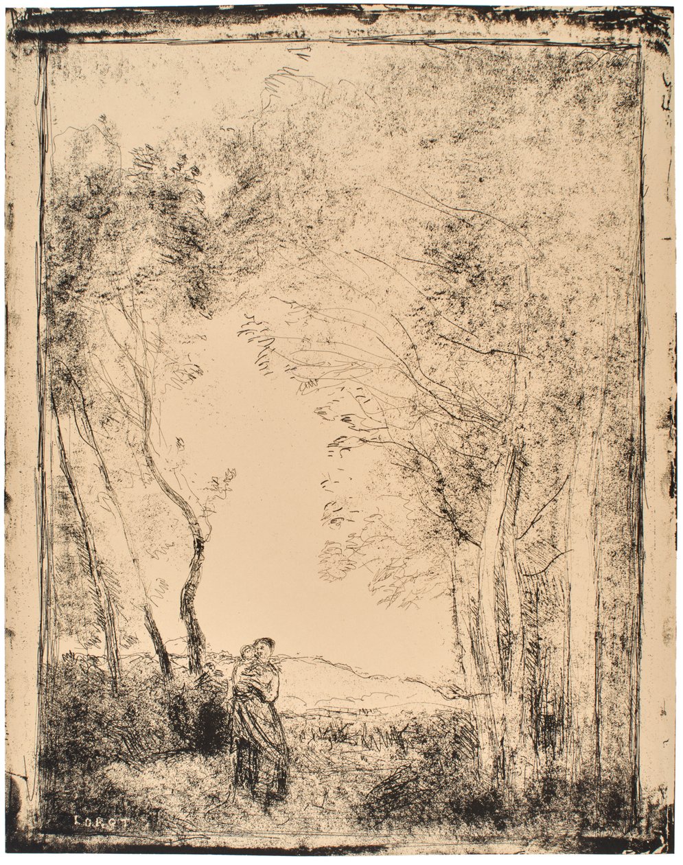 Young Mother at the Entrance to a Forest by Jean-Baptiste-Camille Corot