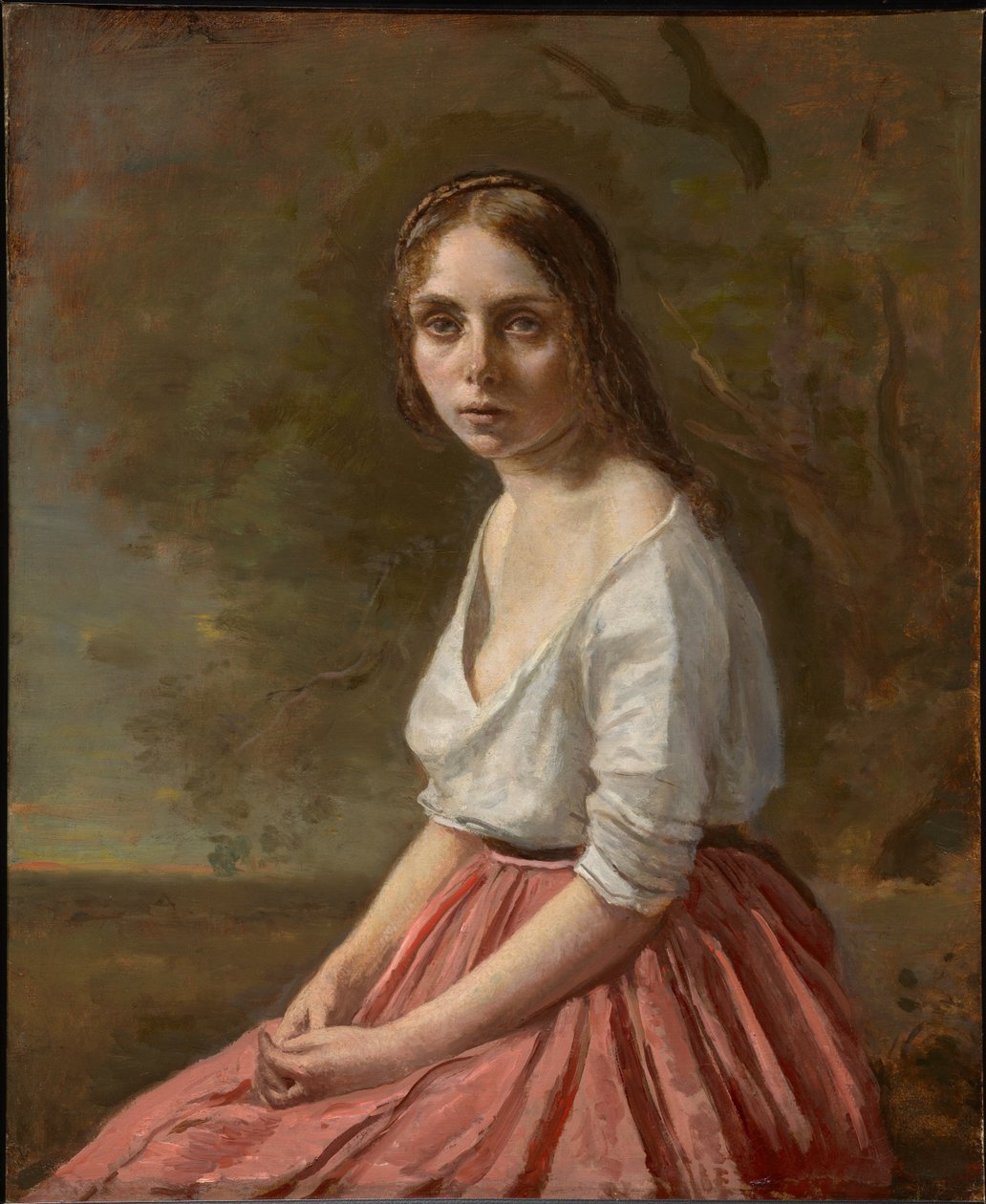 Young Woman in a Pink Skirt by Jean-Baptiste-Camille Corot