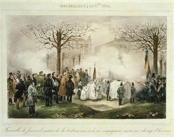 The Funeral of Louis-Alexandre Dechet (Jenneval) and his Companions who Died on the Field of Honour, 24th October 1830 (engraved by Dewasme-Pletinckx) by Jean Baptiste (after) Madou