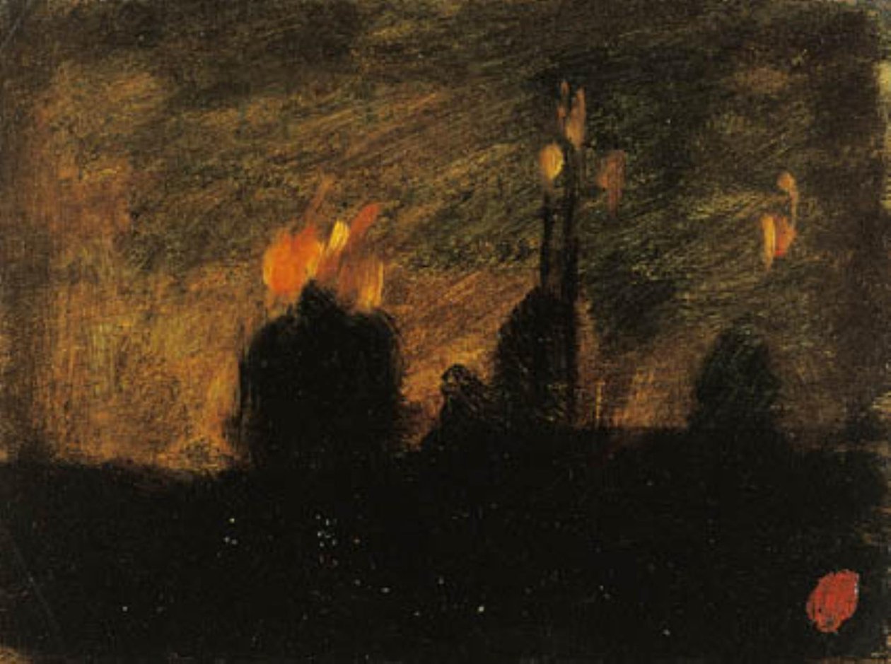 Night Scene with Fires in St-Vast-là-haut near Valenciennes by Jean-Baptiste Carpeaux