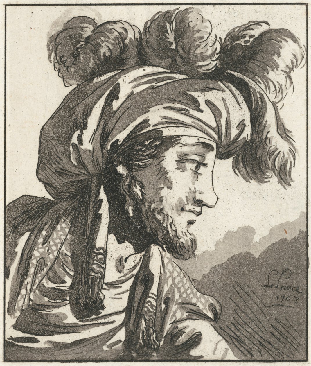 Head of a Turbaned Man without a Moustache by Jean-Baptiste Le Prince