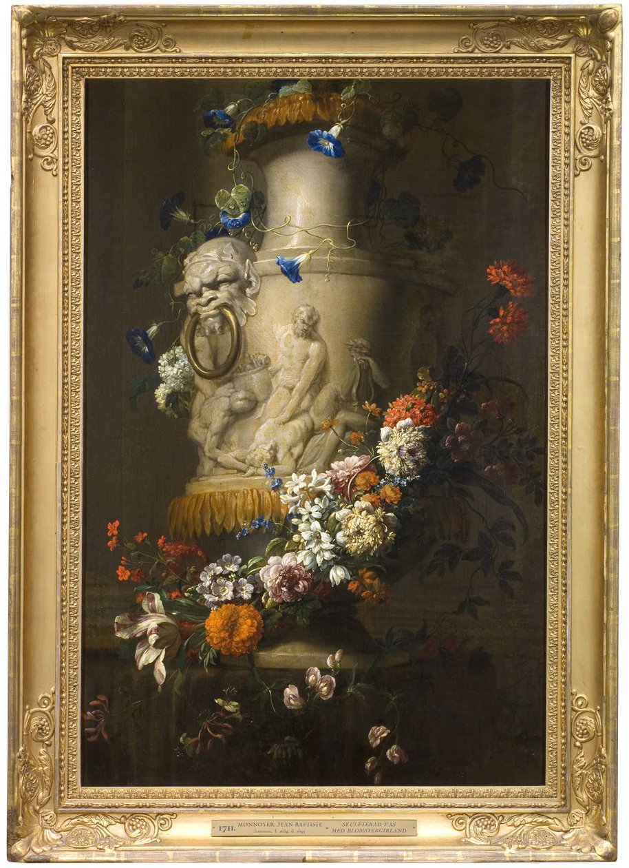 Marble Vase with Garland of Flowers by Jean-Baptiste Monnoyer