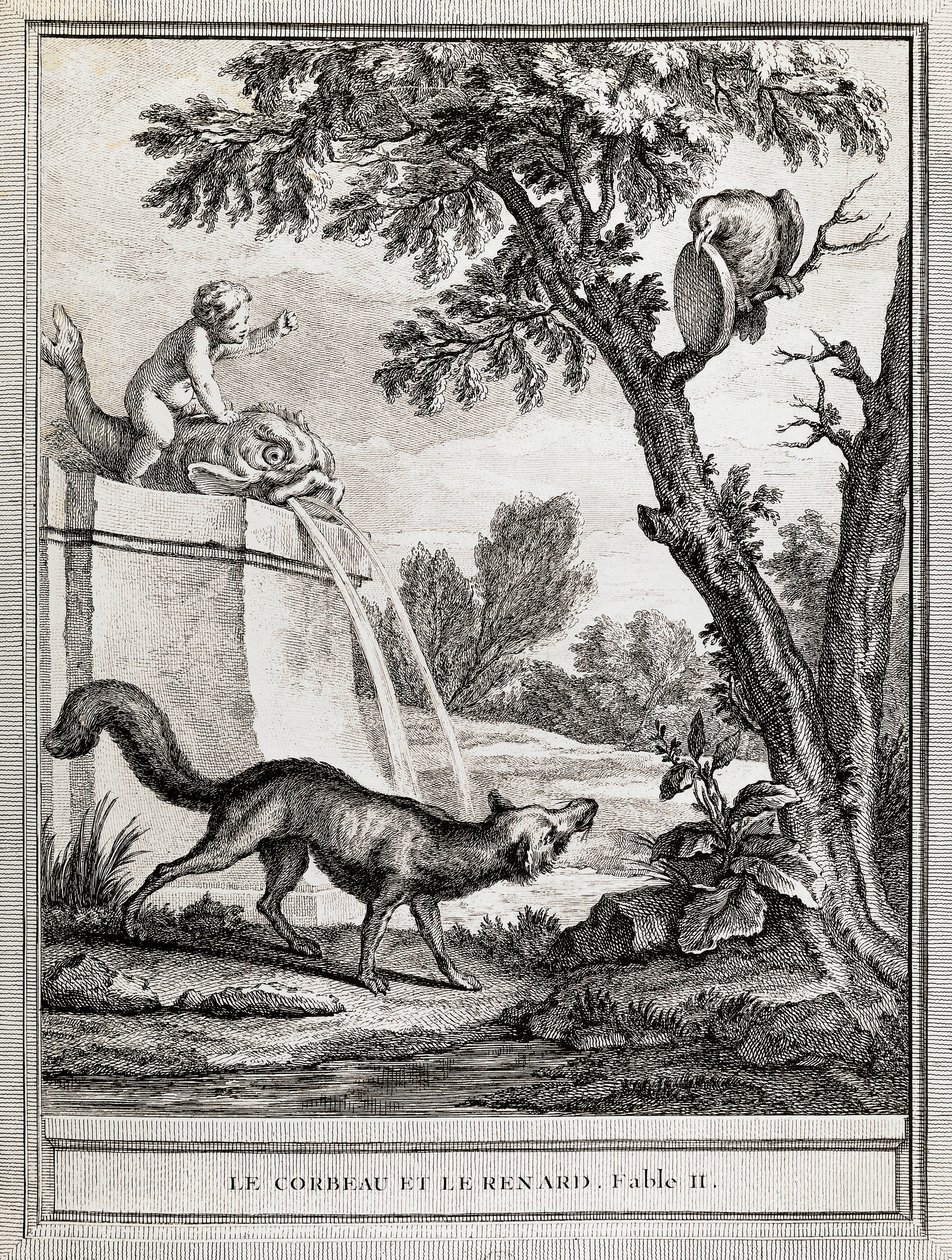 The Crow and the Fox, illustration for the fable by Jean de La Fontaine by Jean Baptiste Oudry