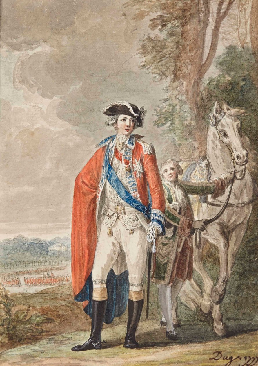 The Count of Artois in Uniform, a valet holding his horse by Jean-Desmosthene Dugourc