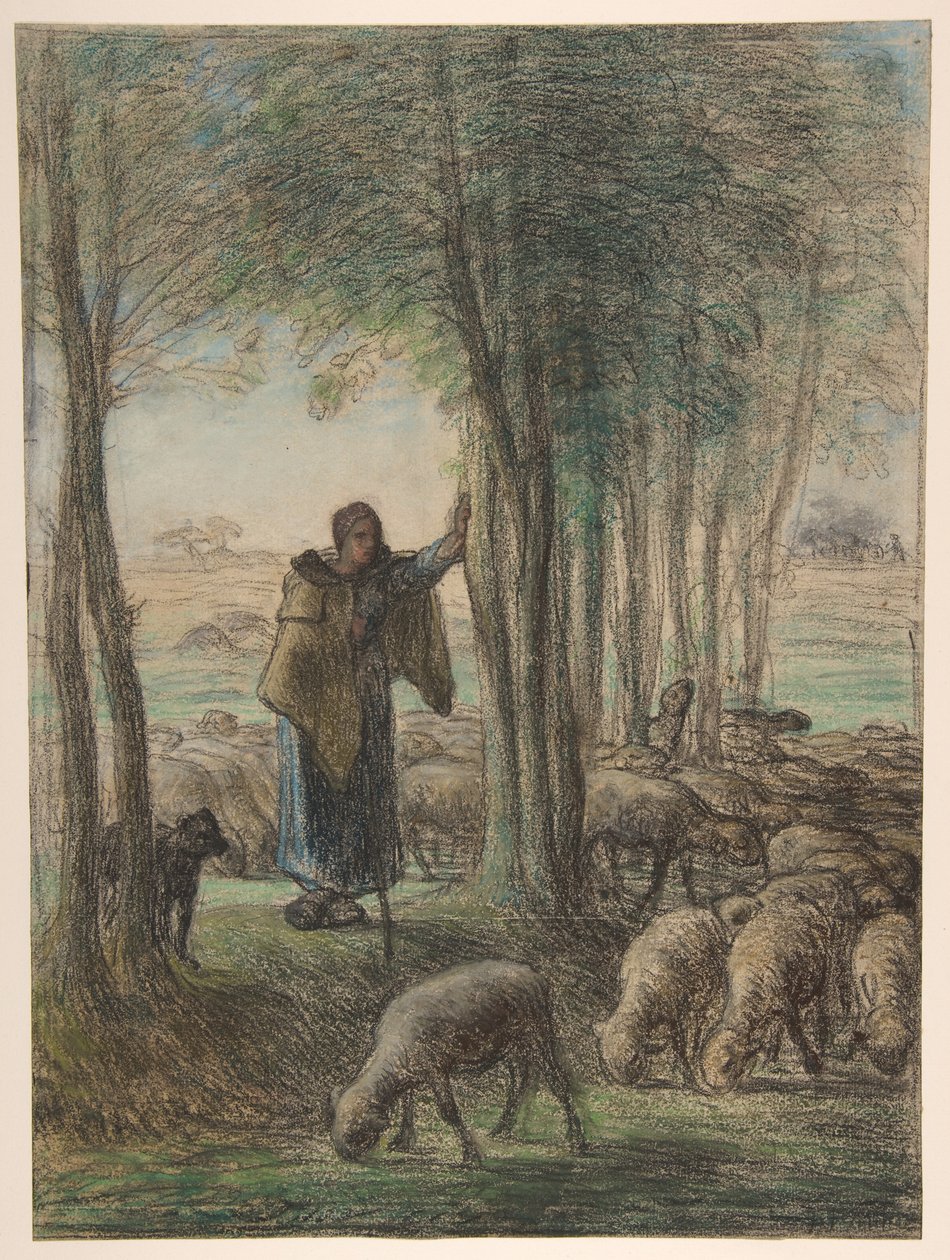A Shepherdess and Her Flock in the Shade of Trees by Jean-Francois Millet
