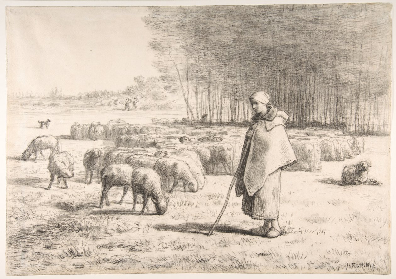 A Shepherdess with Her Flock by Jean-Francois Millet