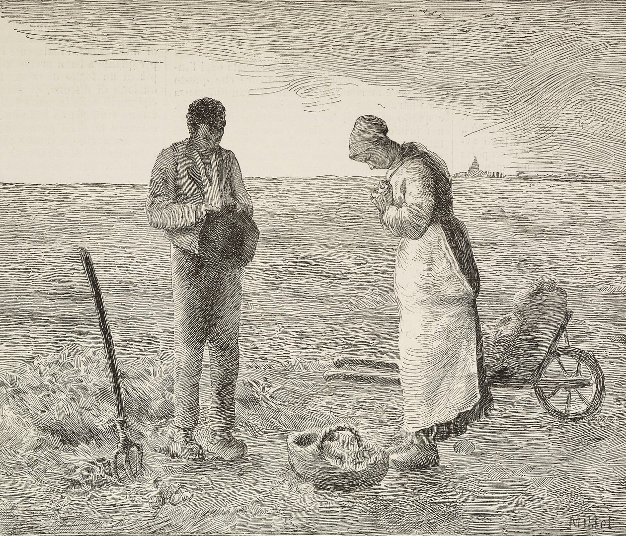 Angelus, Couple of Farmers in Fields by Jean Francois Millet