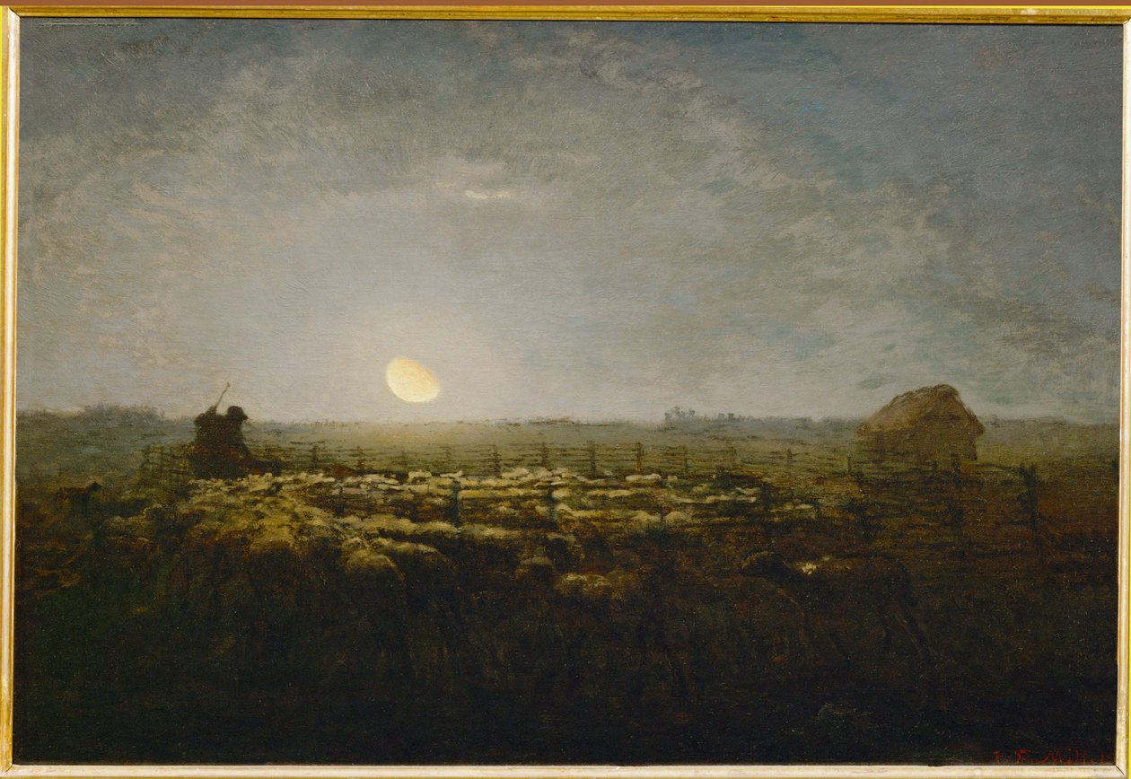 The Sheep Park, Moonlight by Jean-Francois Millet