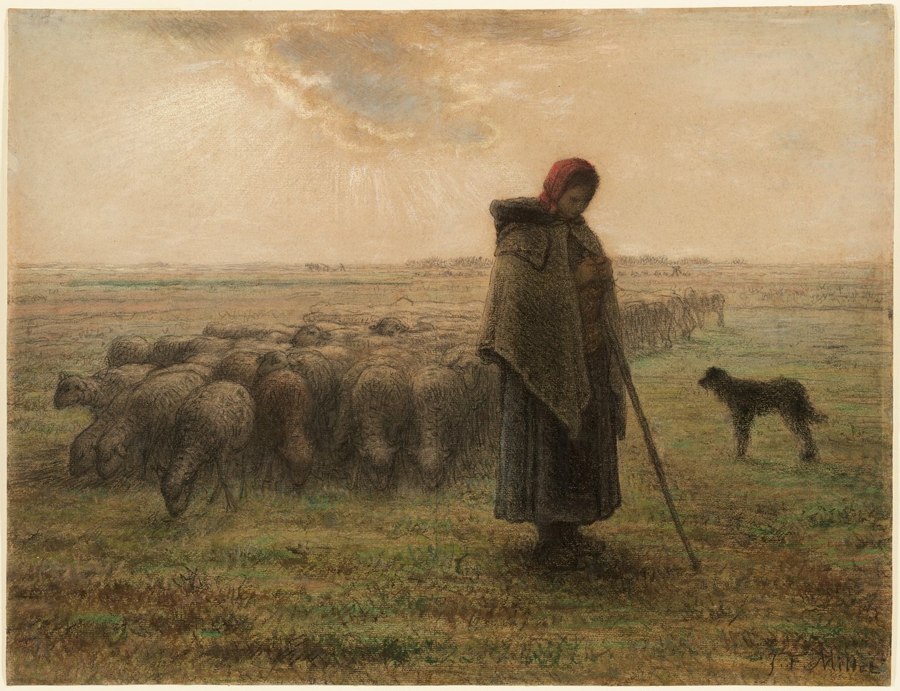 Shepherdess and Her Flock by Jean-Francois Millet