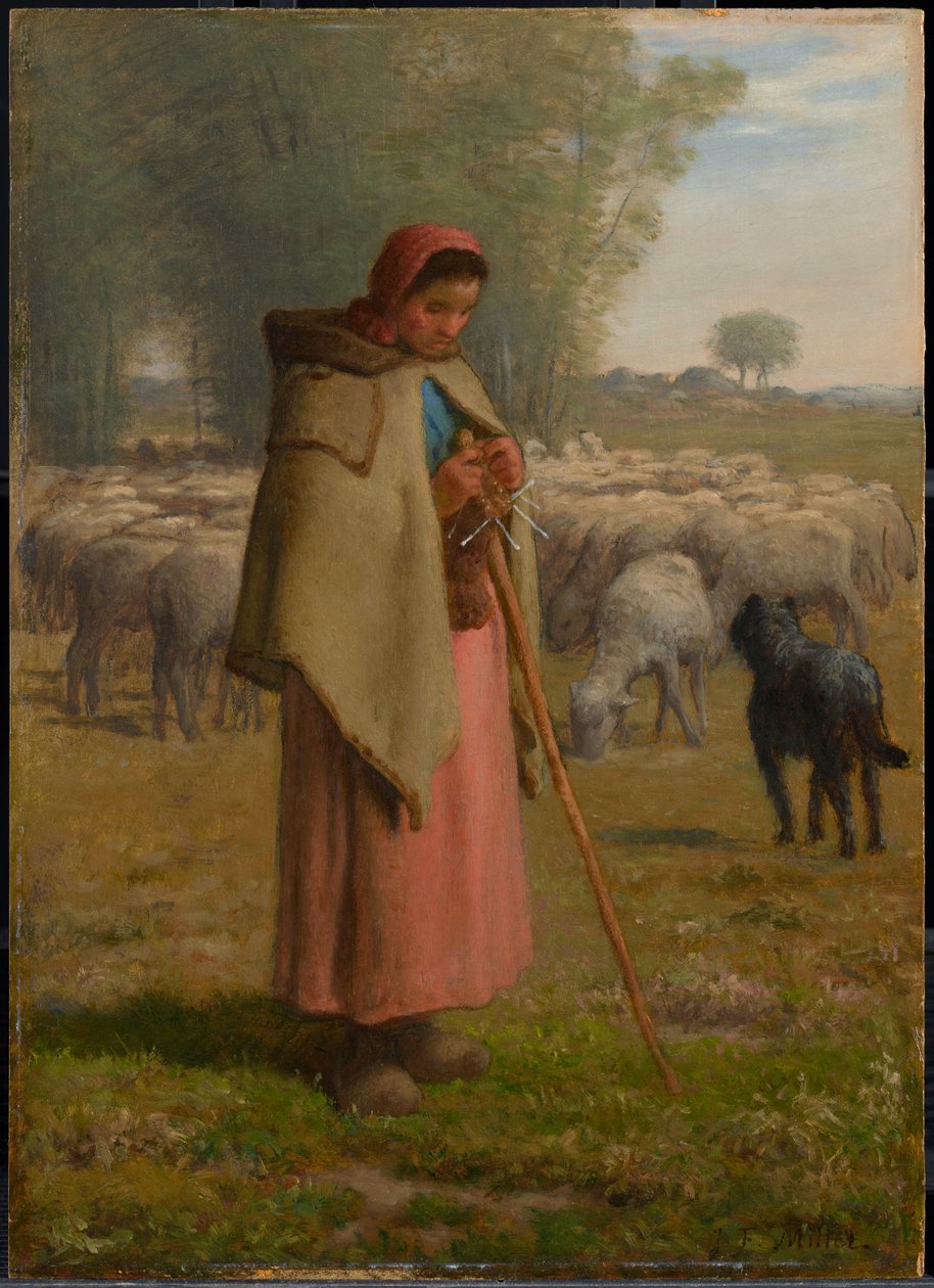 Young Girl Guarding her Sheep by Jean-Francois Millet