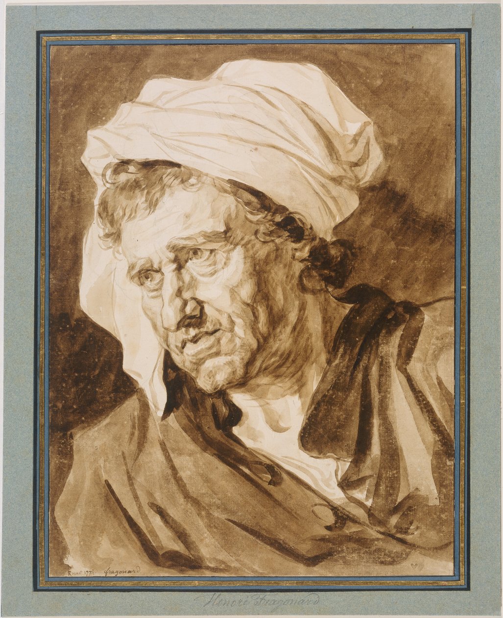 Head of a Man with a White Turban by Jean-Honore Fragonard